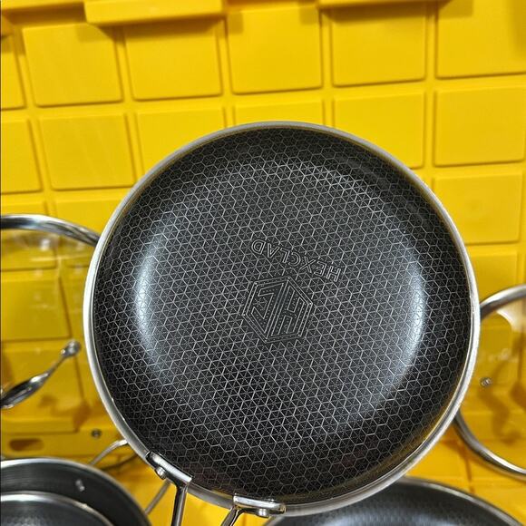 HEXCLAD 7 Piece Nonstick Stainless Steel Frying Pan Set 8 10 12" Lids Wok M $600 - Picture 10 of 10